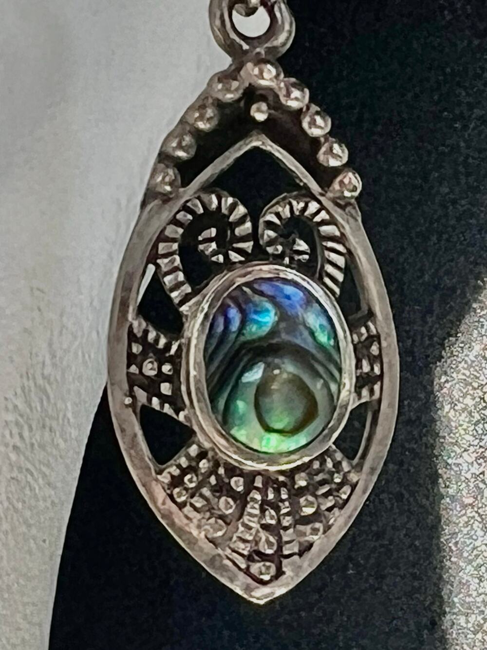 Charles Winston Sterling Abalone Filigree Earrings